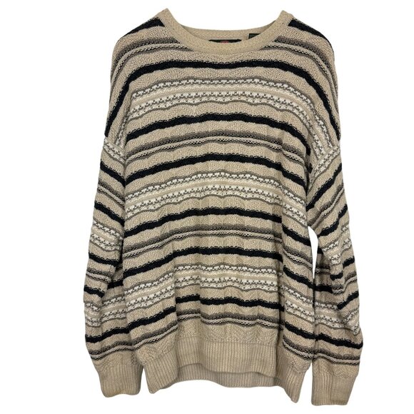 Vtg Stone Haven Knit Pullover 3D Sweater Mens XL Chunky Textured Striped Neutral - Picture 1 of 11